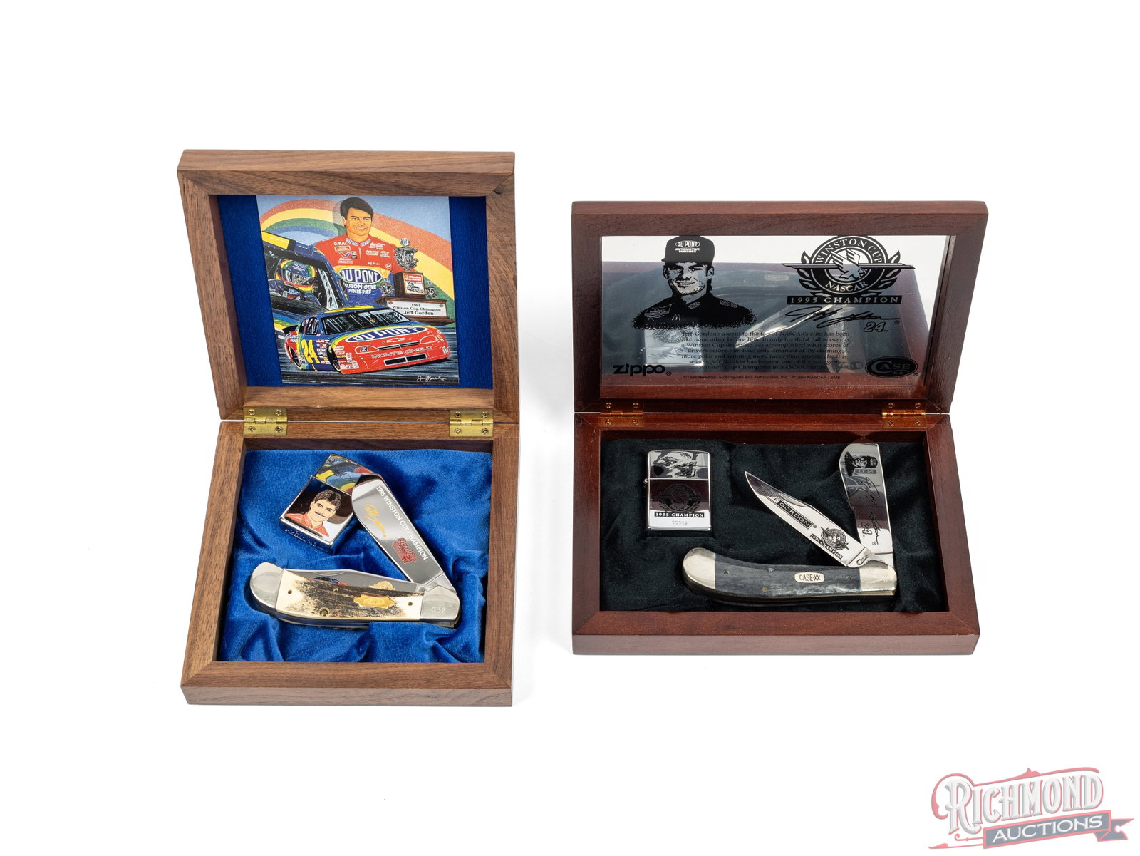 Two Case XX Saddlehorn Trapper Knives & Zippo Lighter Cased Set Commemorating Jeff Gordon (1 of 2)