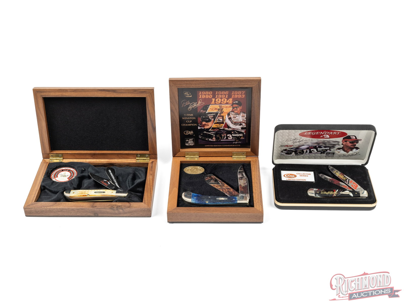 Three Case XX Dale Earnhardt Commemorative Collector Folder Knives in Original Cases (1 of 2)
