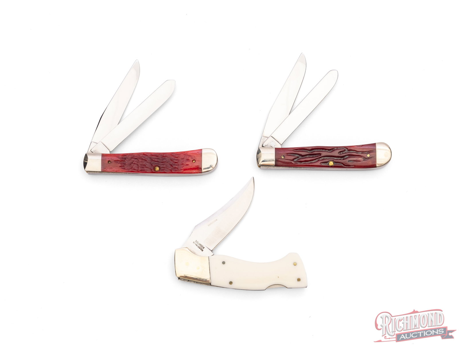 Three Nascar Collector Knives Two Case XX Trapper and One Frost Hunter Lockback - 3