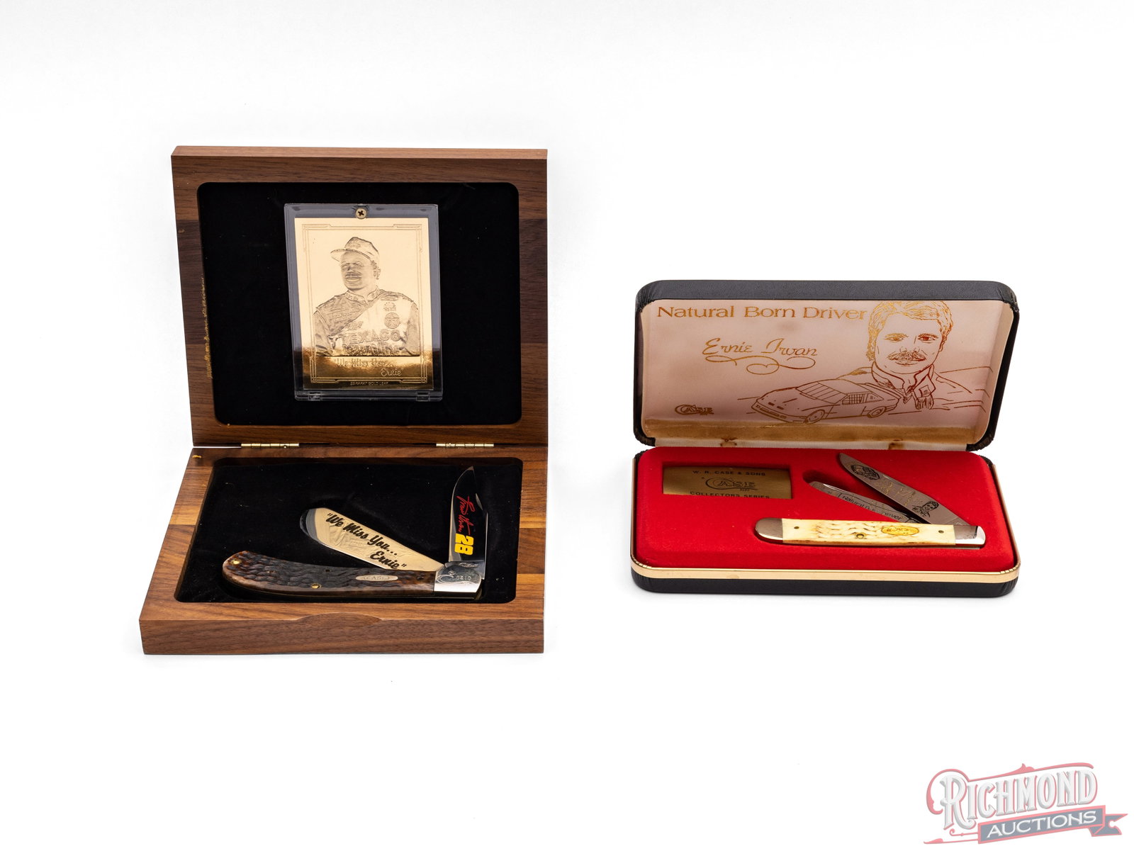 Two Case XX Bone Handle Knives Ernie Irvan Commemoratives in Original Cases - 4