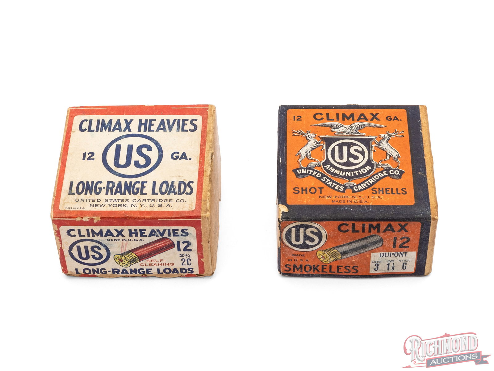 Two US Cartridge Co. 12 Gauge Climax & Climax Heavies Shot Shell Boxes, One Full (1 of 2)