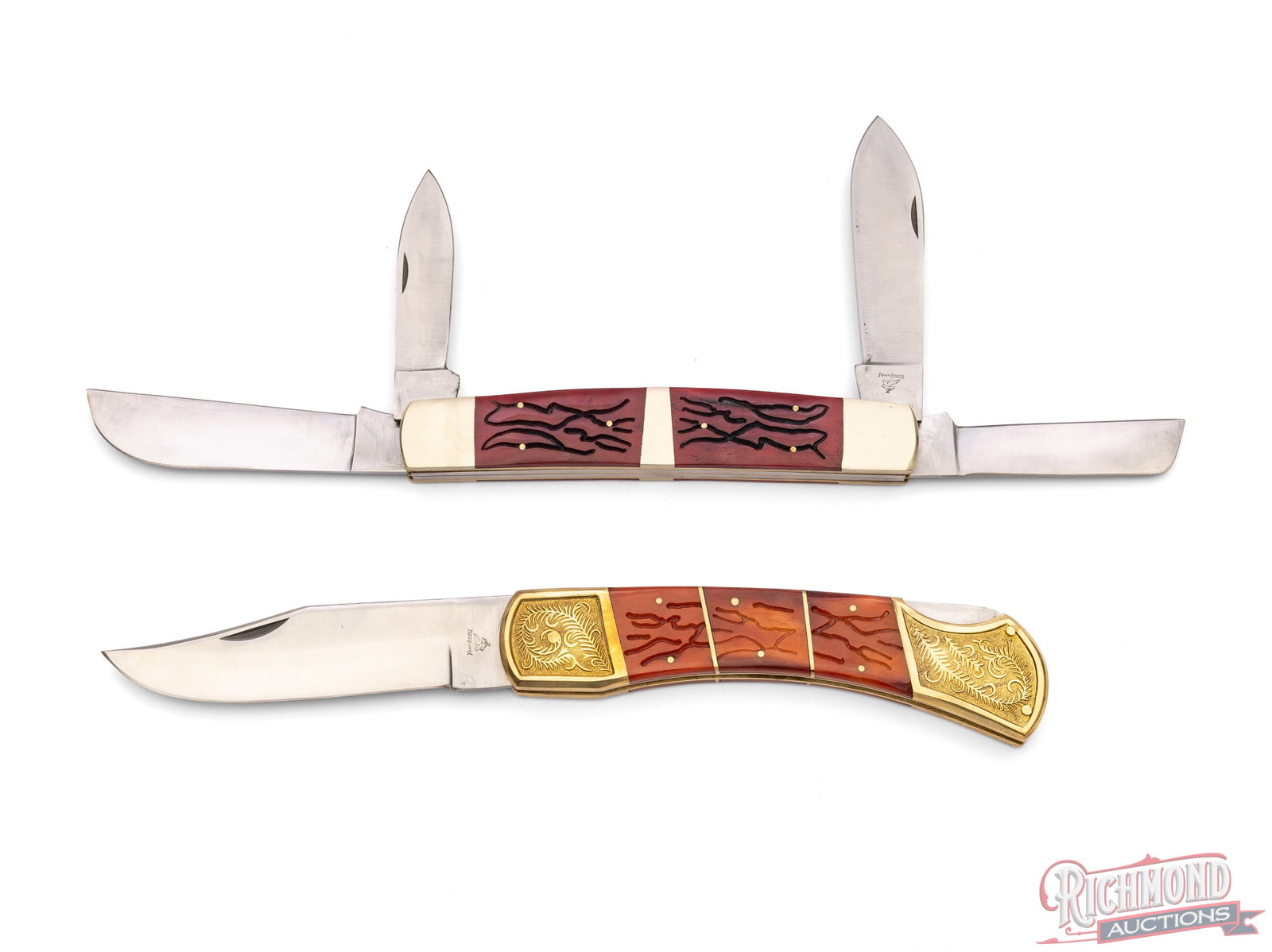 Lot of 10 Assorted Wood Knife Displays & Two Large Frost Cutlery Folder Knives - 2