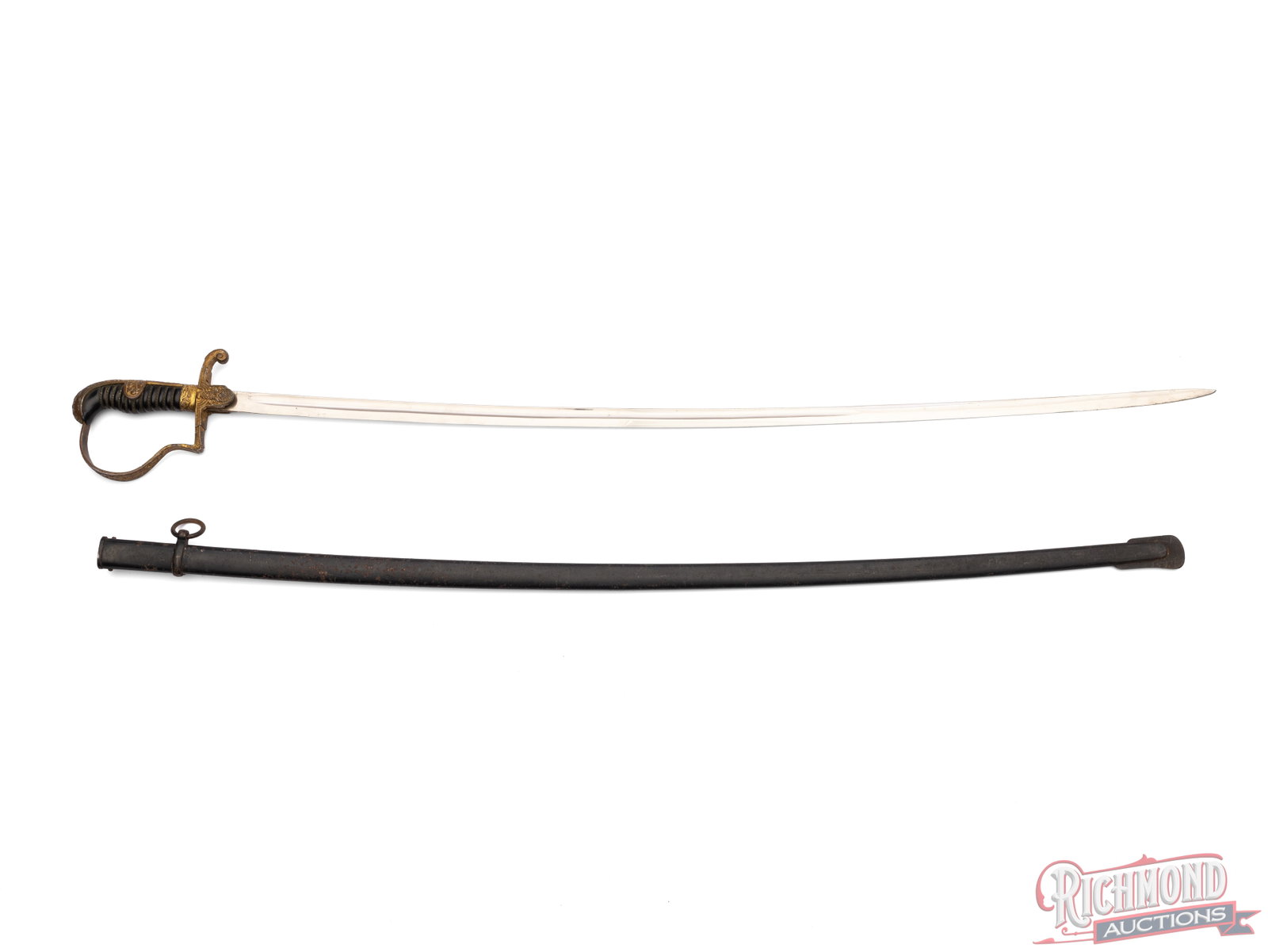 WWII Era Eickhorn German officer's Dress Sword: This German officer's sword features the "Eickhorn Solingen" makers mark at the base of the 34" blade and measures 39 1/2" overall. It is fitted with a brass handguard and handle with the German