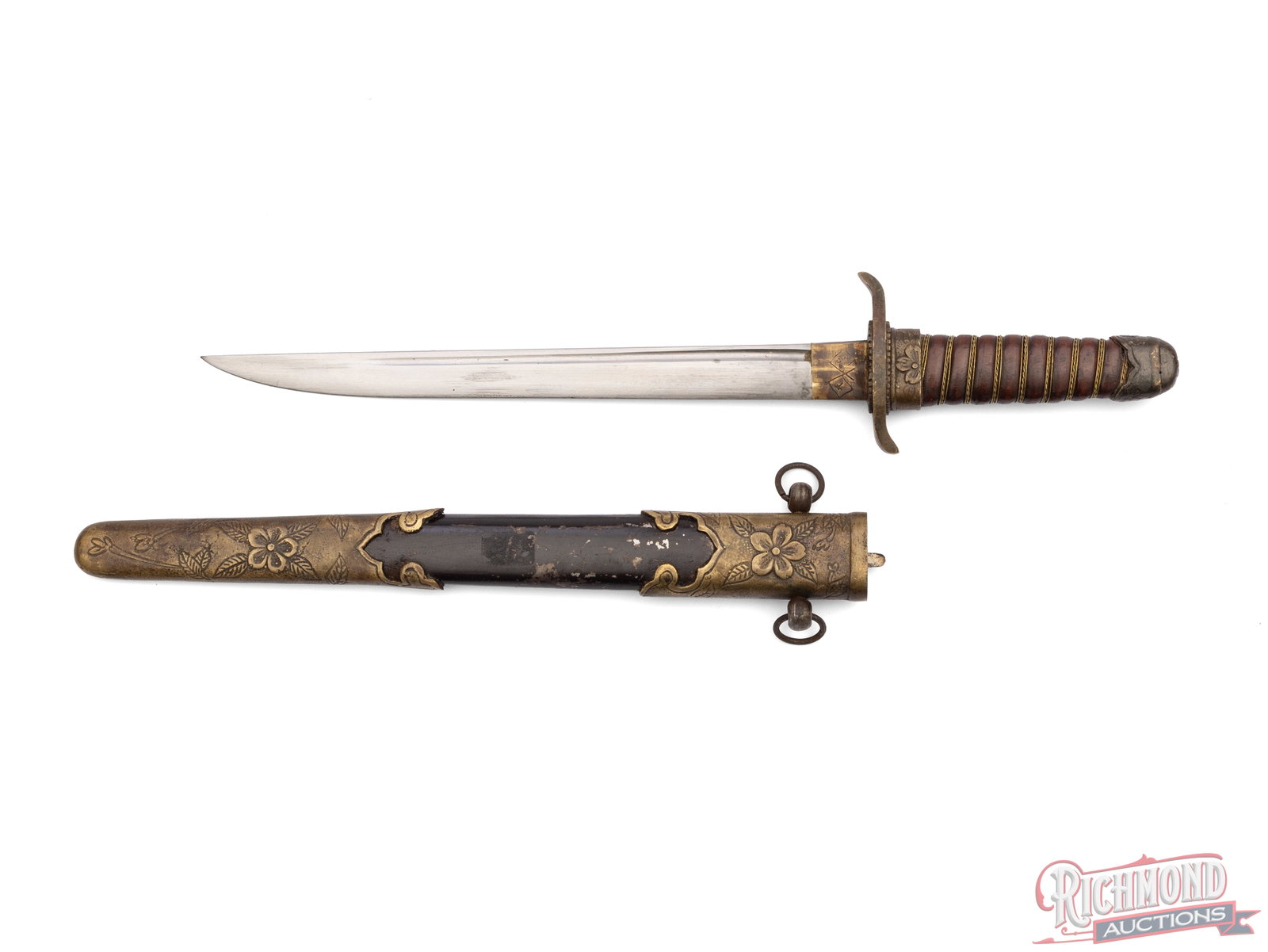 WWII Era Manchurian officer's Dagger With Crossed Flags Motif - 2