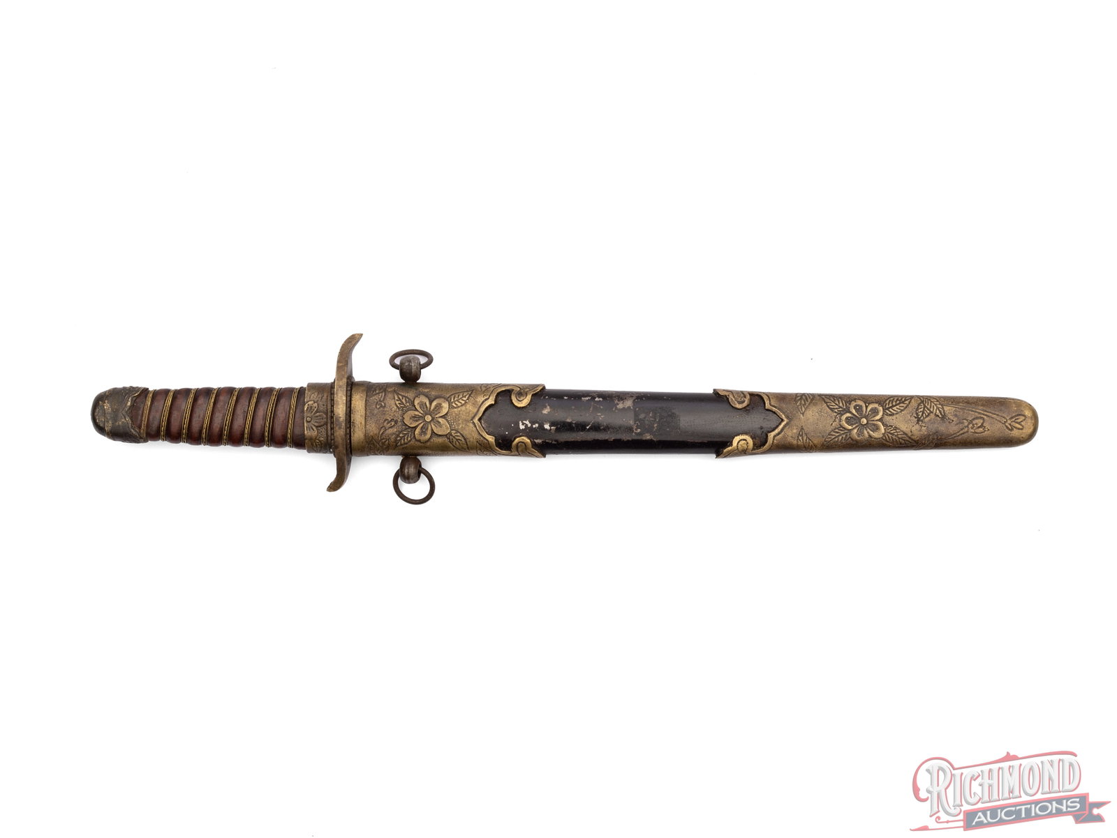 WWII Era Manchurian officer's Dagger With Crossed Flags Motif - 3