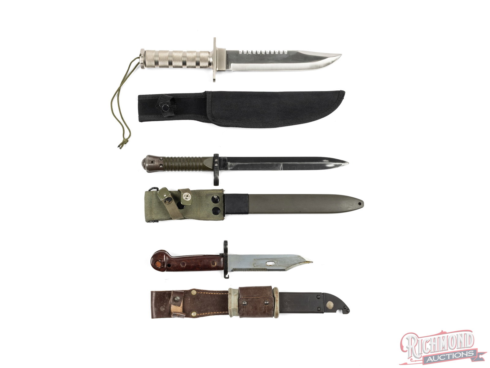 2 Bayonets With Scabbards & Bowie Knife With Sheath (1 of 3)