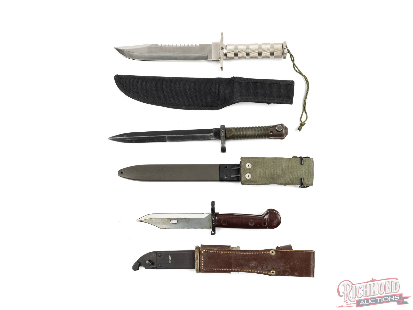 2 Bayonets With Scabbards & Bowie Knife With Sheath - 2