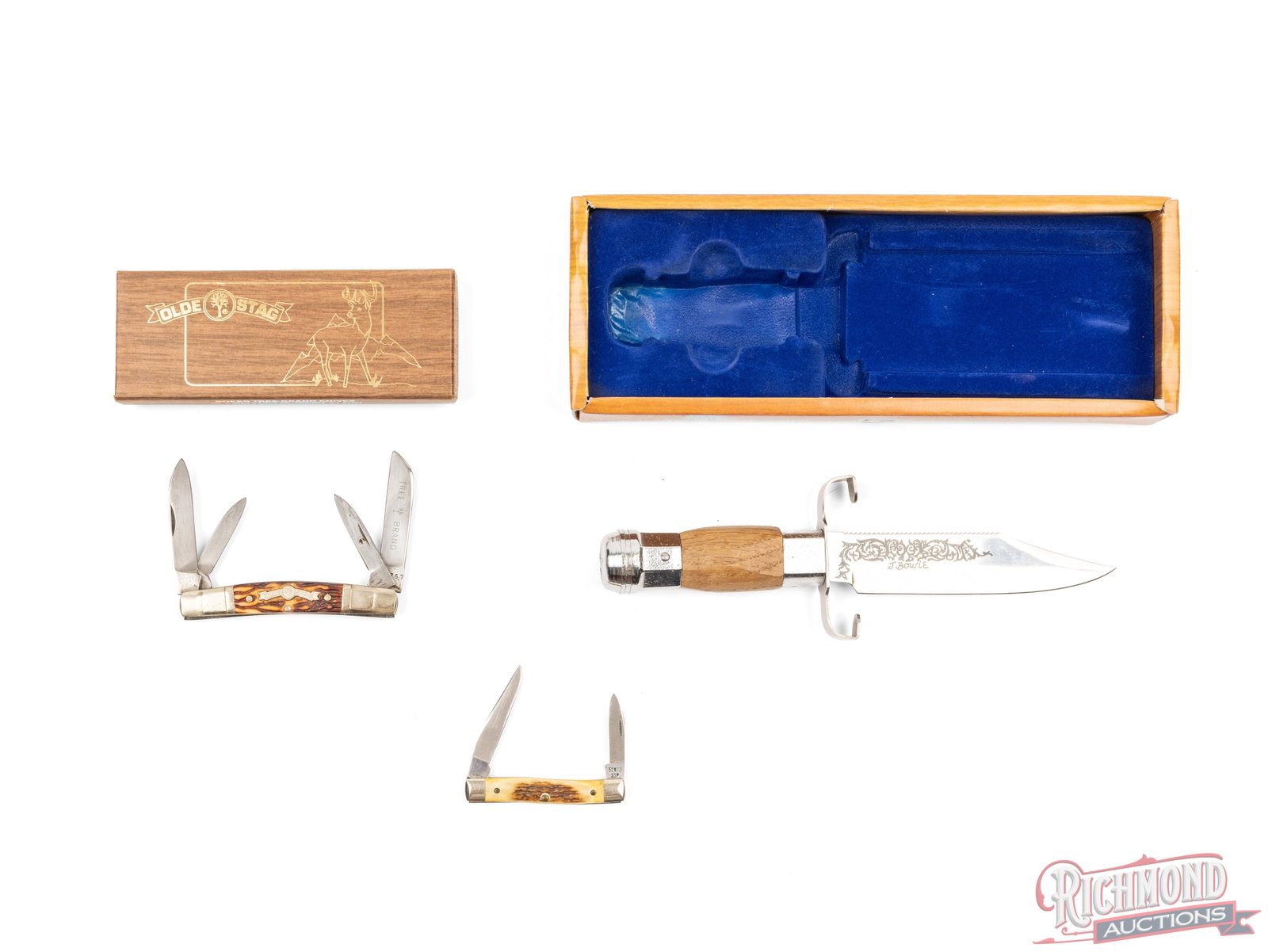 Three Collector Knives J. Bowie, Case SS 2 Blade Pen and Boker Olde Stag Folder (1 of 4)