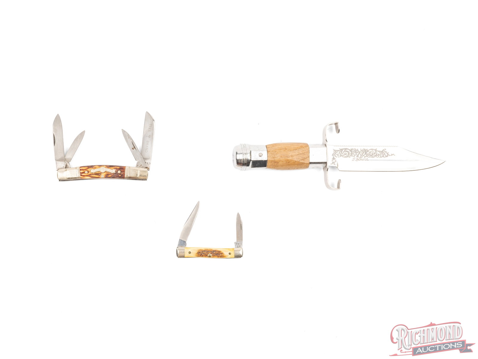 Three Collector Knives J. Bowie, Case SS 2 Blade Pen and Boker Olde Stag Folder - 2