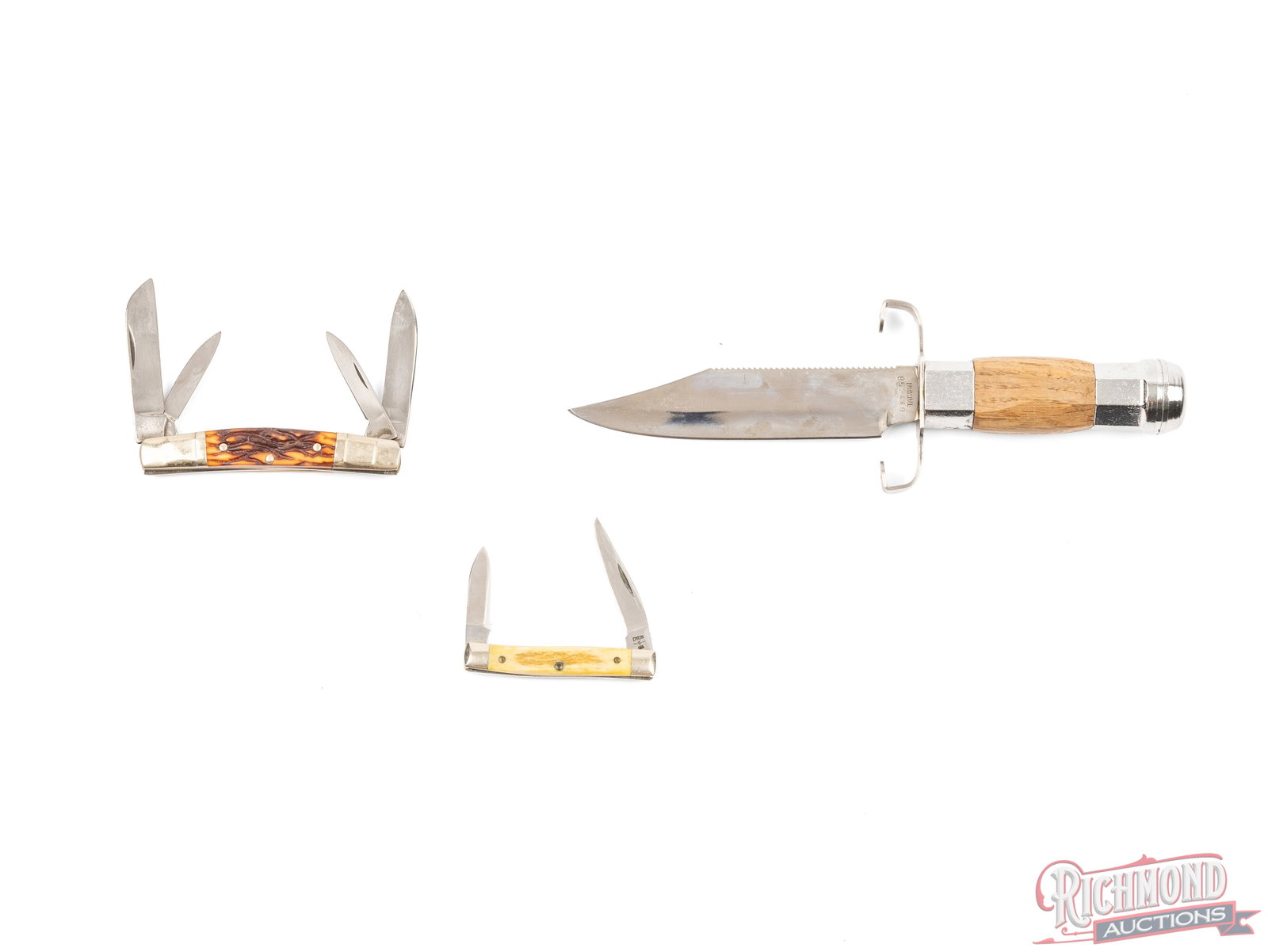 Three Collector Knives J. Bowie, Case SS 2 Blade Pen and Boker Olde Stag Folder - 3