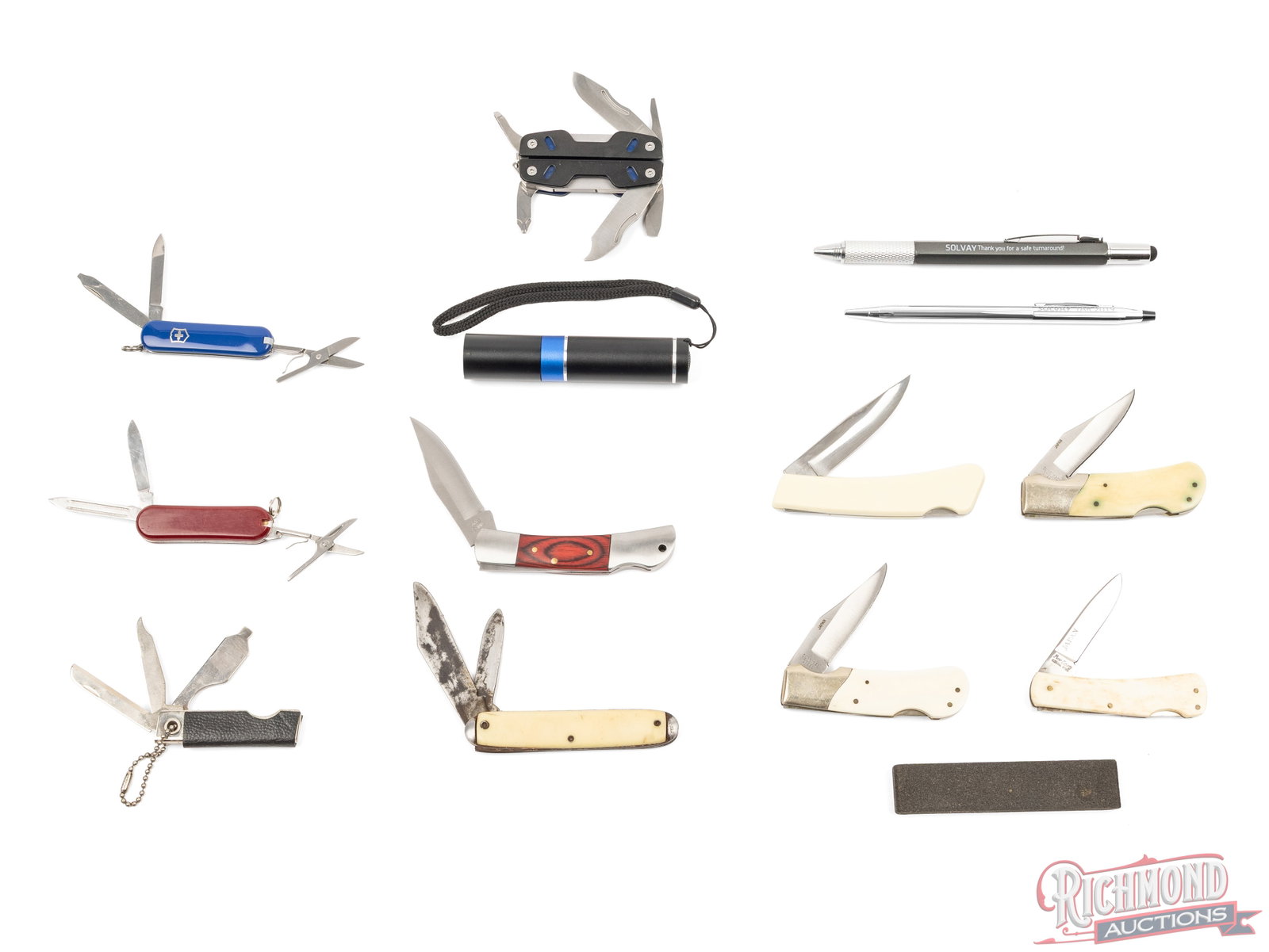 Lot of Vintage and Modern Advertising Pocket Knives, New Victorinox & Cross Pen - 3