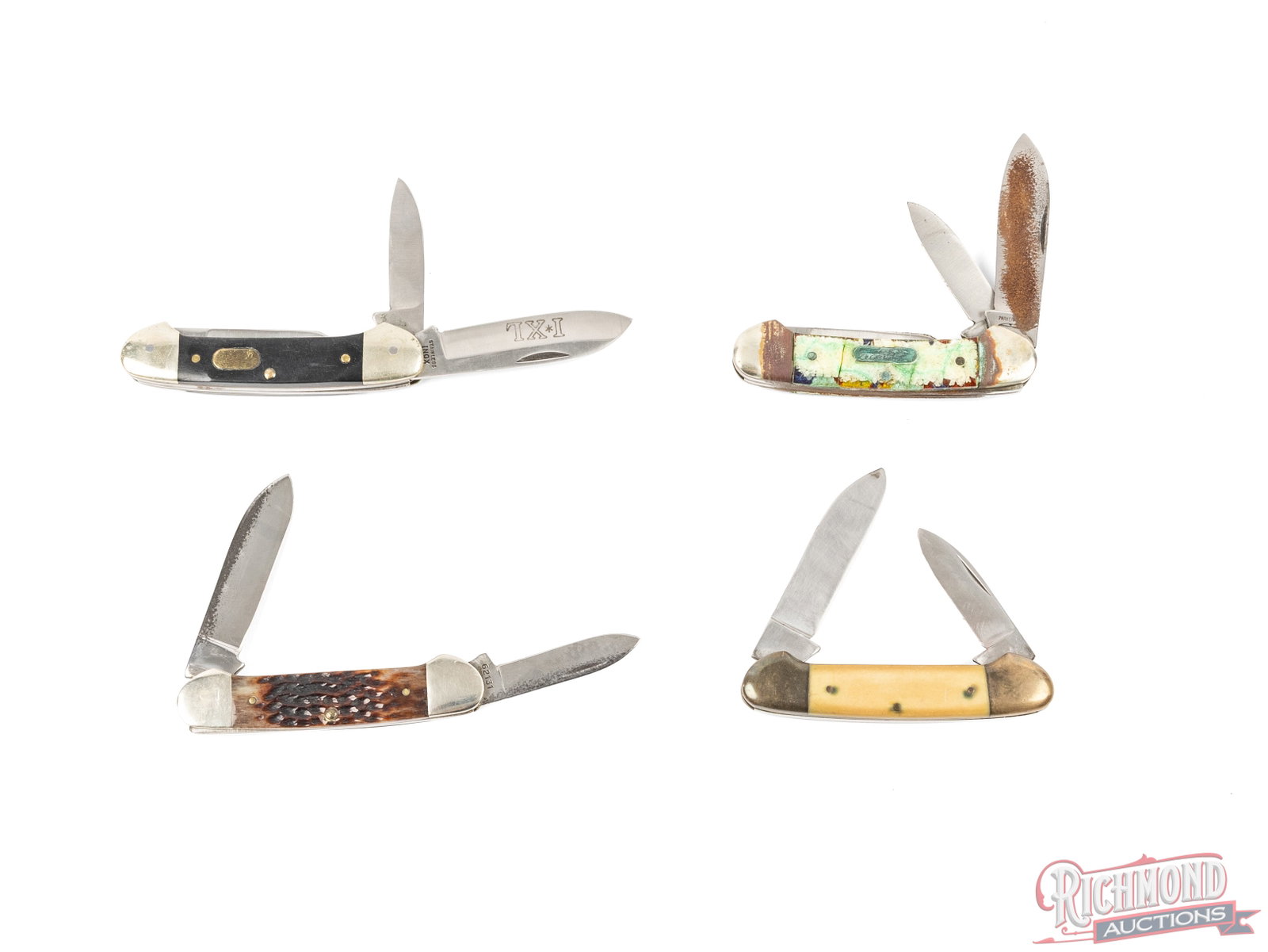 Lot of 4 Case, Parker & Sheffield Inox Canoe Folder Knives and New Sleeve Protector - 2
