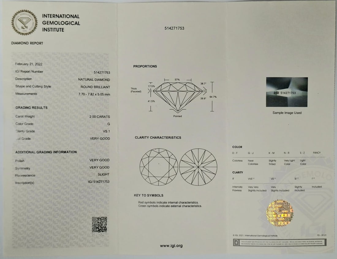 2.00 Carat Round Brilliant Natural Diamond - IGI Certified - VS1 Clarity - G Color - 2