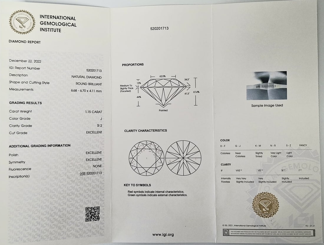 1.15 Carat Round Brilliant Natural Diamond - IGI Certified - Triple Excellent Cut - Sealed - 2
