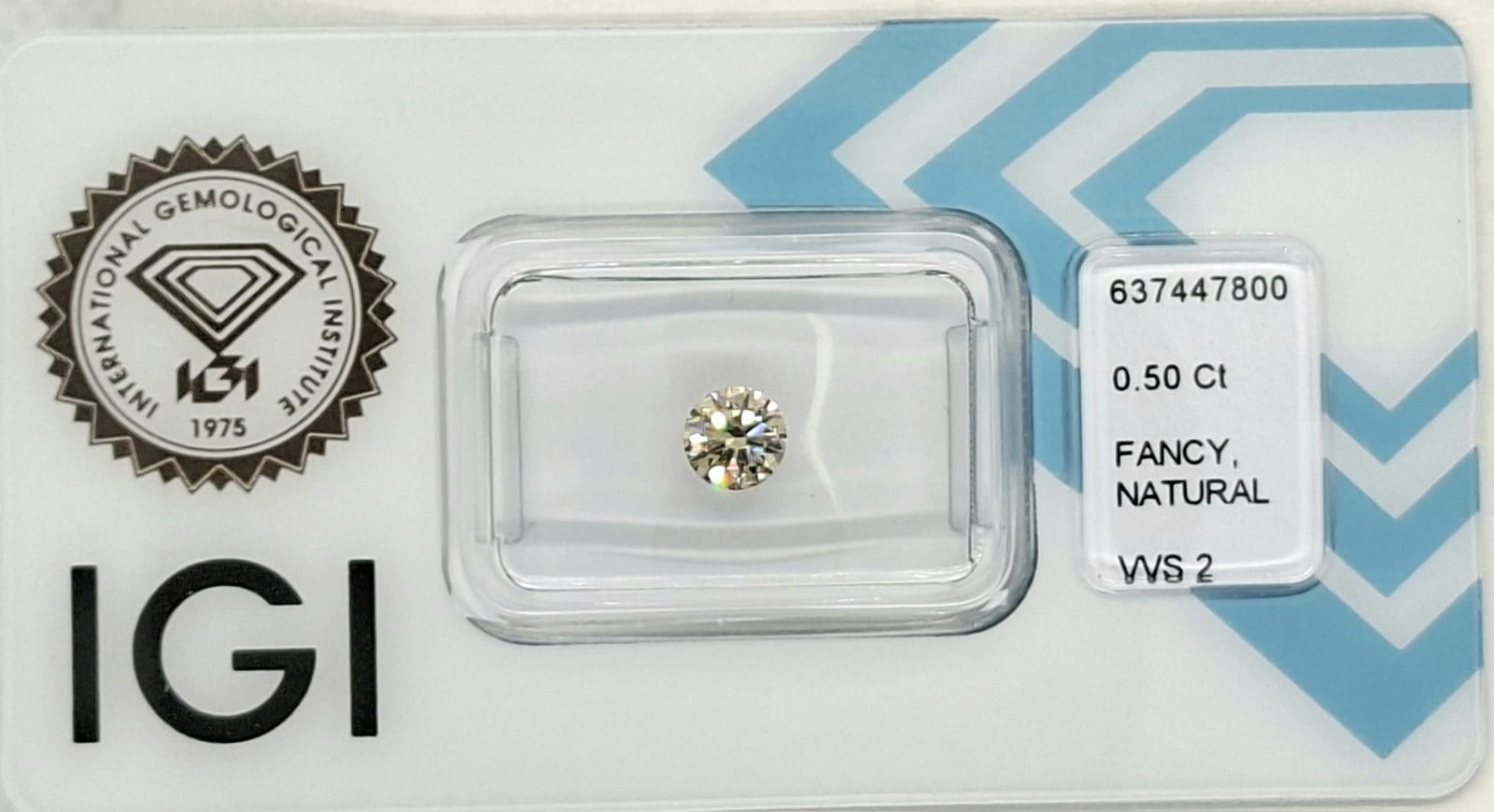 0.50 Carat Fancy Light Brownish Yellow Round Diamond - IGI Certified - VVS2 / Excellent Cut - Sealed - 8