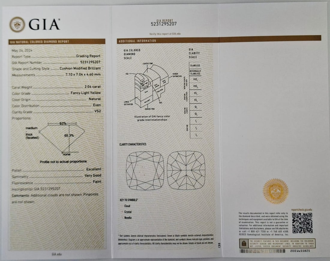2.04 Carat Cushion Modified Brilliant Diamond - Natural Fancy Light Yellow - VS2 Clarity - GIA Certi - 2