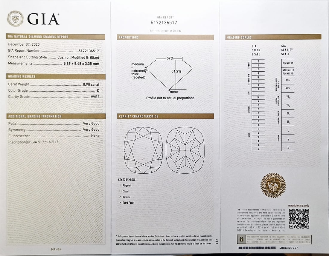 0.90 Carat Cushion Cut Diamond - D Color - VVS2 Clarity - GIA Certified - 2