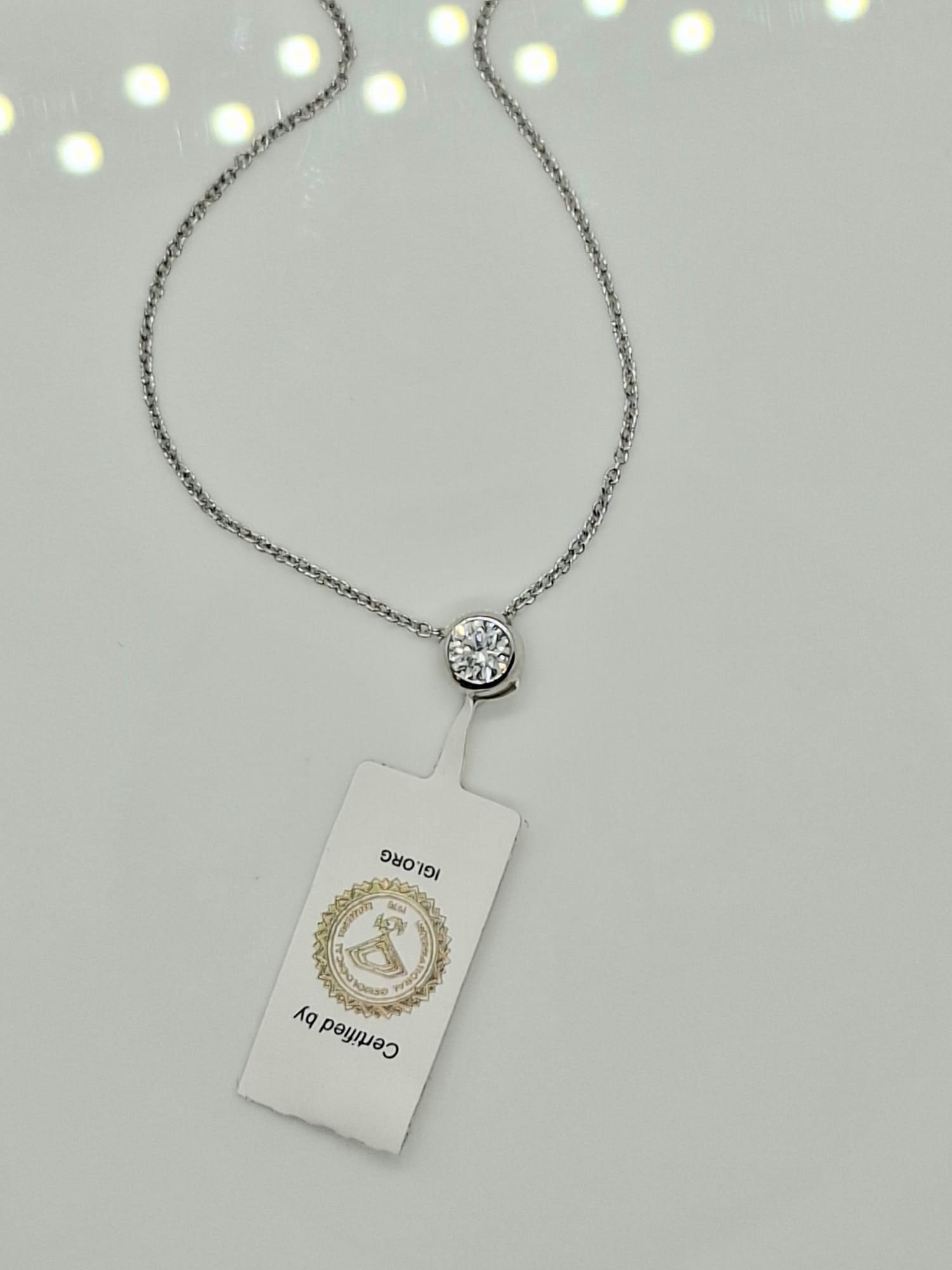 0.20 Ct Round Brilliant Natural Diamond Solitaire Pendant - 18K White Gold - IGI Certified - 3
