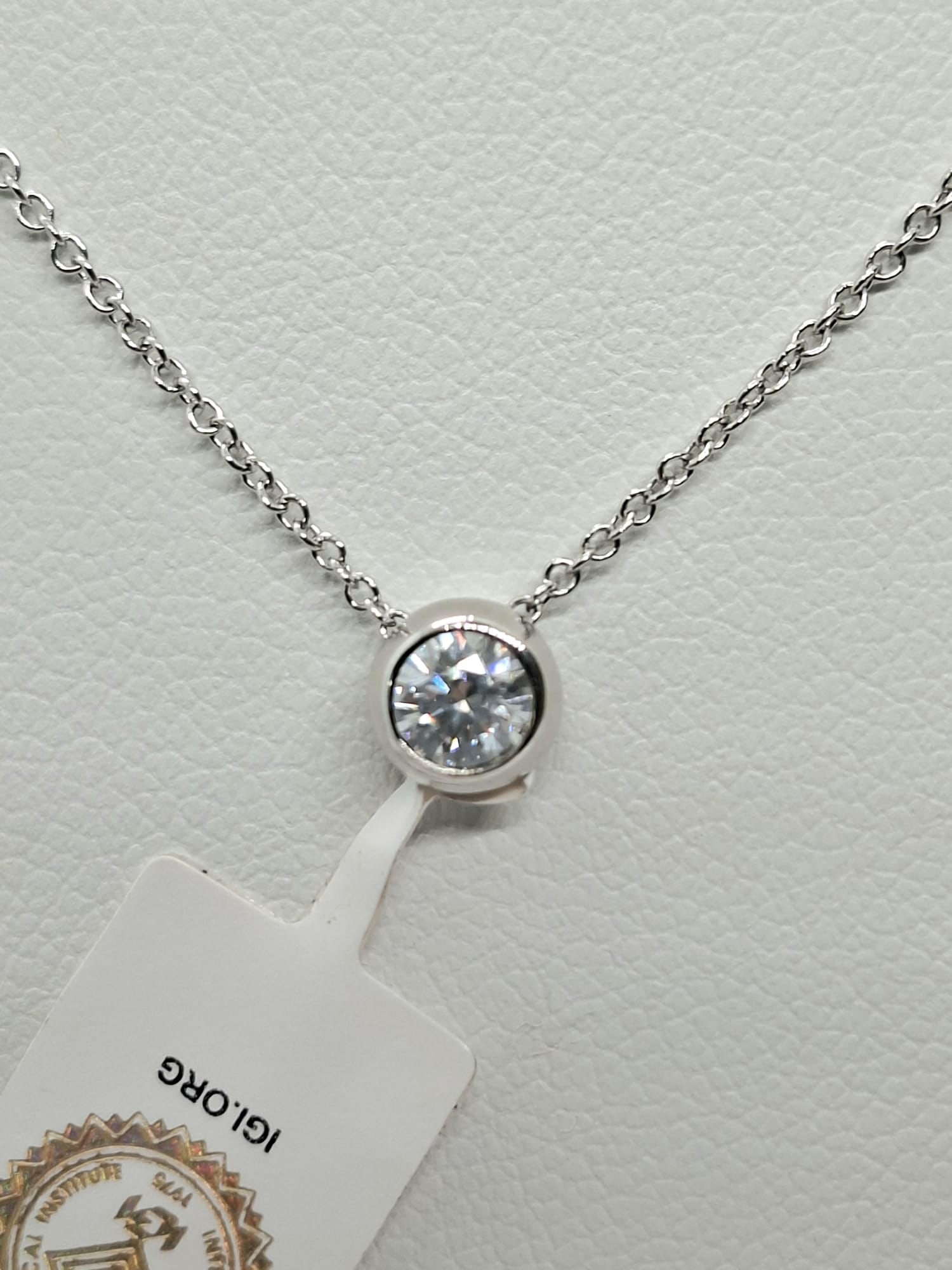 0.20 Ct Round Brilliant Natural Diamond Solitaire Pendant - 18K White Gold - IGI Certified - 6