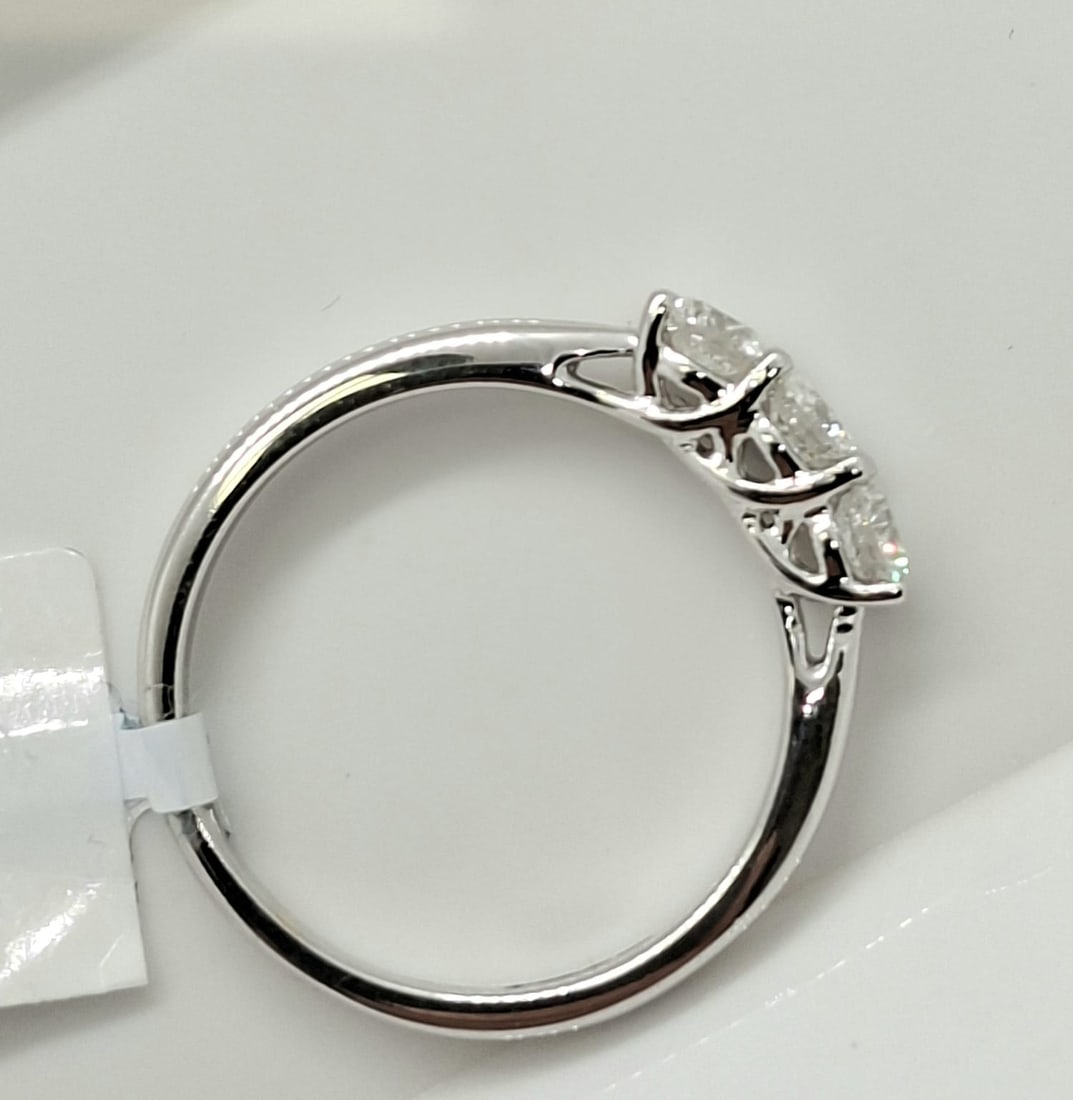 0.55 CTW Three-Stone Natural Diamond Ring - E-F / VS1 - 18K White Gold - IGI Certified - 3