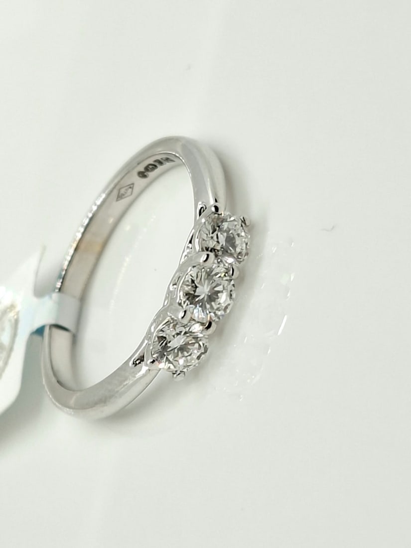 0.55 CTW Three-Stone Natural Diamond Ring - E-F / VS1 - 18K White Gold - IGI Certified - 7