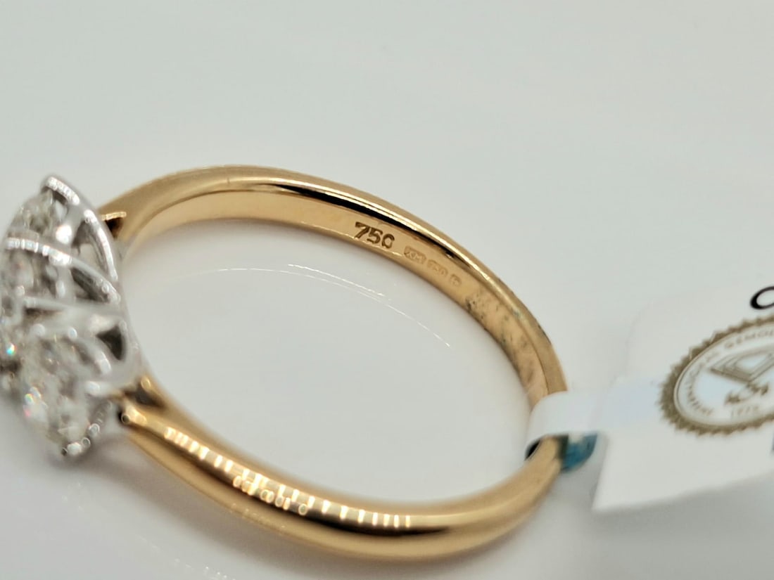 0.70 CTW Three-Stone Natural Diamond Ring - F-G / VS - 18K Yellow & White Gold - IGI Certified - 5