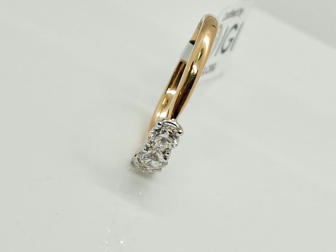 0.70 CTW Three-Stone Natural Diamond Ring - F-G / VS - 18K Yellow & White Gold - IGI Certified - 7