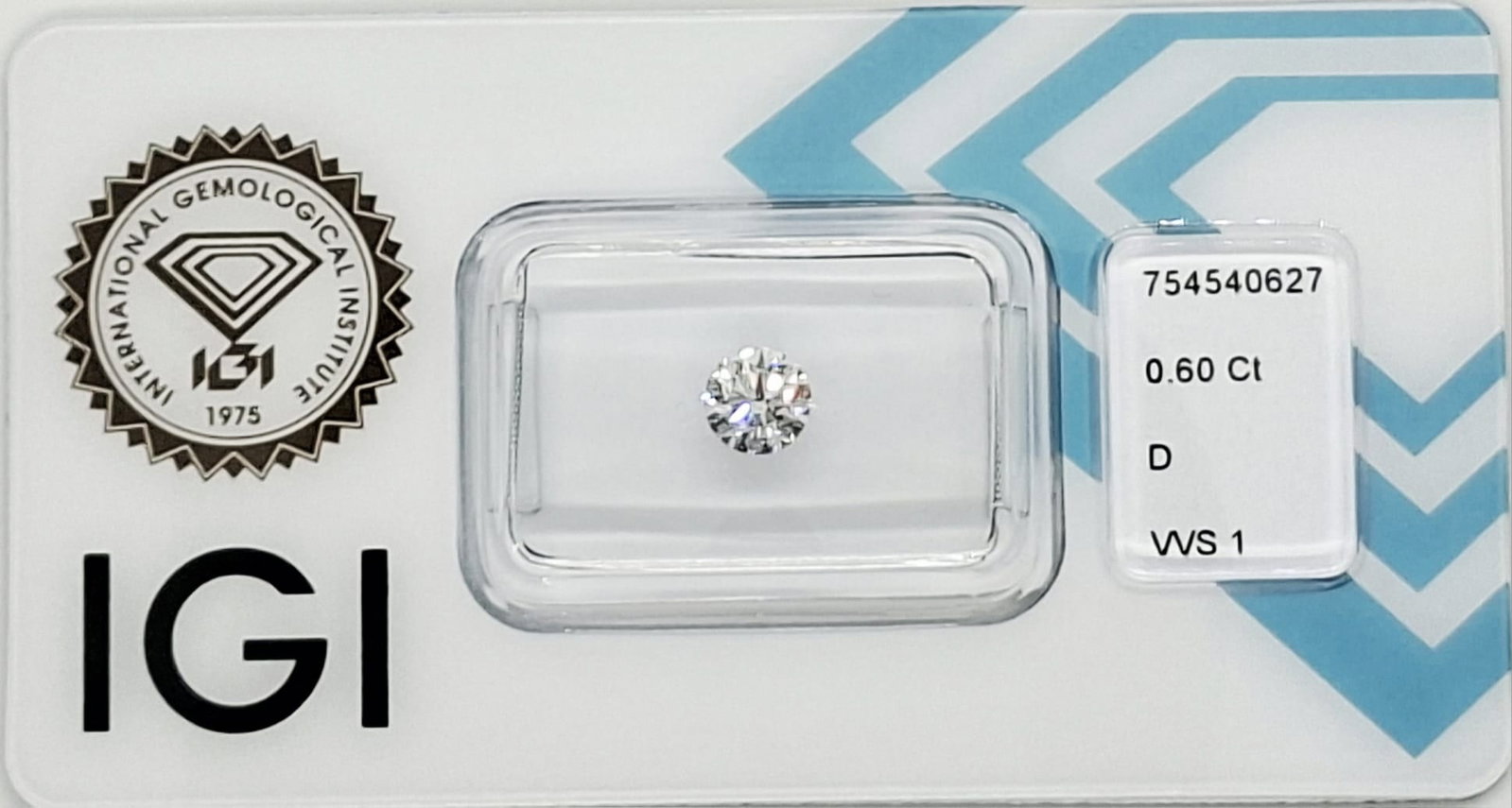 0.60 CT Round Brilliant Natural Diamond - D Color - VVS1 Clarity - IGI Certified (Sealed) - - 7