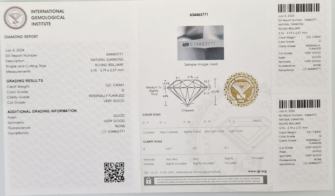 0.42 CTW Pair D IF Natural Round Brilliant Diamonds IGI Certified Sealed - 2