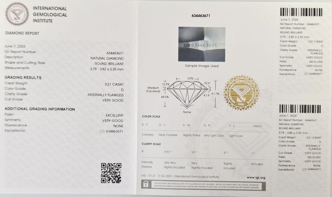 0.42 CTW Pair D IF Natural Round Brilliant Diamonds IGI Certified Sealed - 3