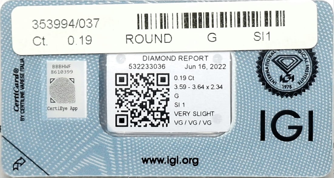0.57 TCW Parcel of 3 Natural Round Brilliant Diamonds G SI1 IGI Certified Sealed - 11