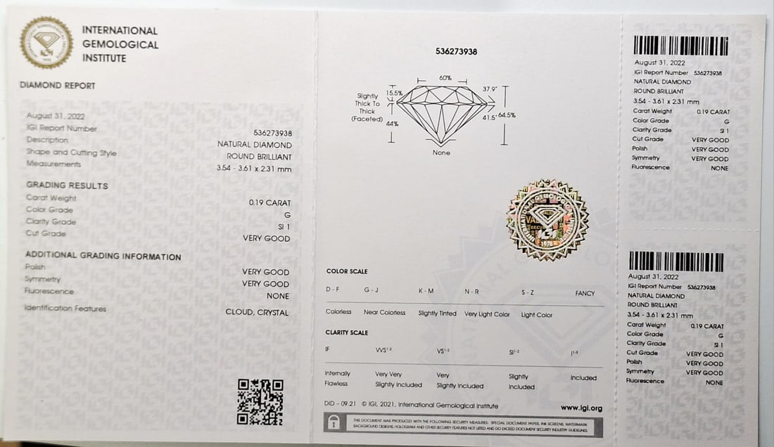 0.57 TCW Parcel of 3 Natural Round Brilliant Diamonds G SI1 IGI Certified Sealed - 2