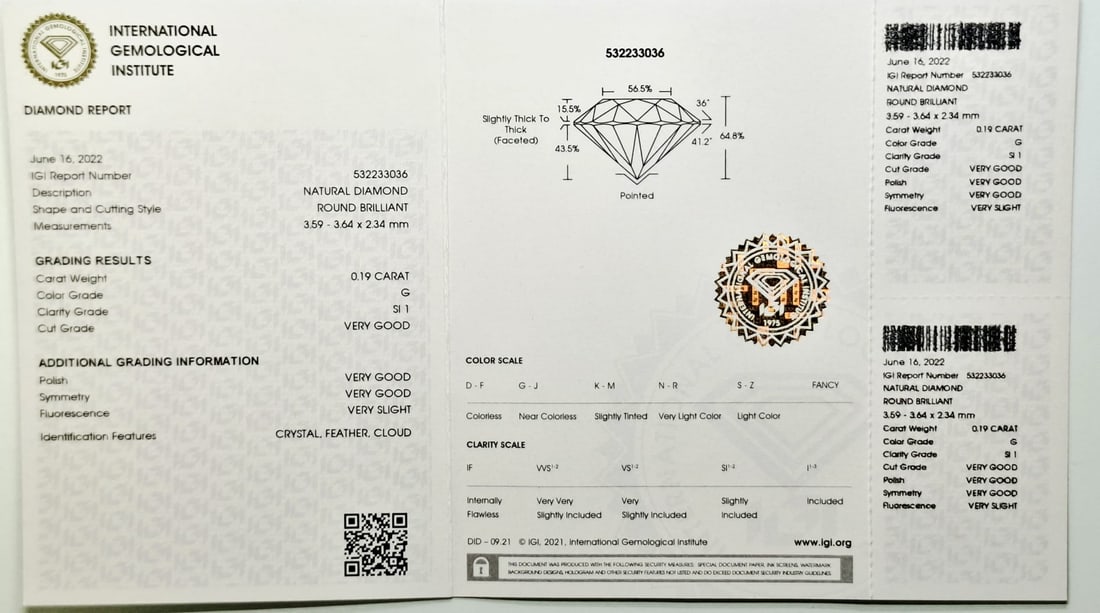 0.57 TCW Parcel of 3 Natural Round Brilliant Diamonds G SI1 IGI Certified Sealed - 3