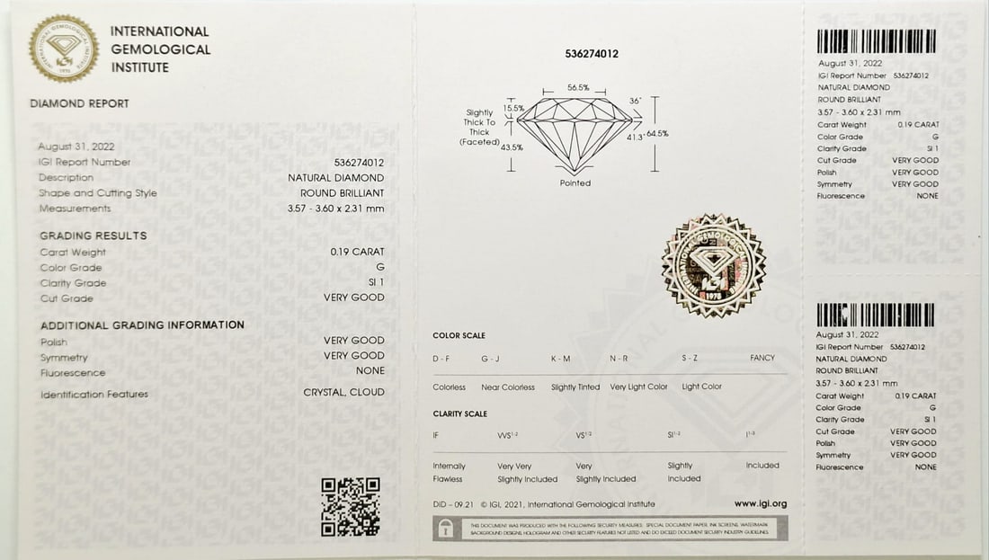 0.57 TCW Parcel of 3 Natural Round Brilliant Diamonds G SI1 IGI Certified Sealed - 4