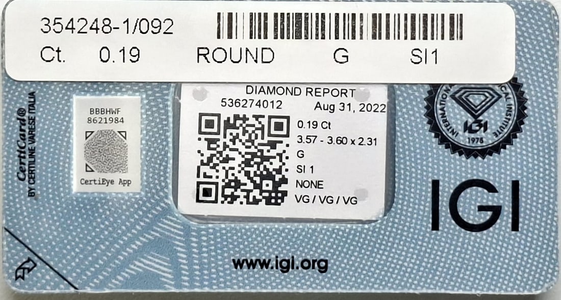 0.57 TCW Parcel of 3 Natural Round Brilliant Diamonds G SI1 IGI Certified Sealed - 5