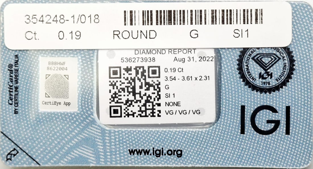 0.57 TCW Parcel of 3 Natural Round Brilliant Diamonds G SI1 IGI Certified Sealed - 8