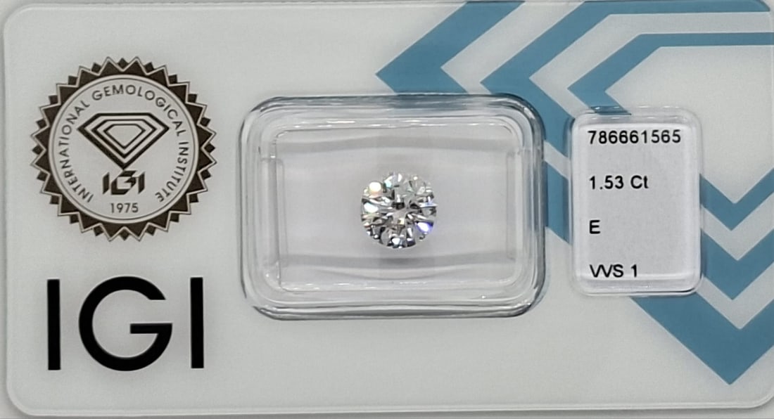 1.53 CT Natural Round Brilliant Diamond E VVS1 Ideal Cut IGI Certified Sealed CertiCard - 9