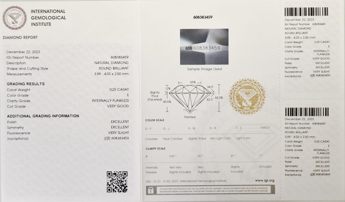 0.50 CTW Matched Pair Natural Round Brilliant Diamonds E IF Colorless Flawless IGI Certified Sealed - 2