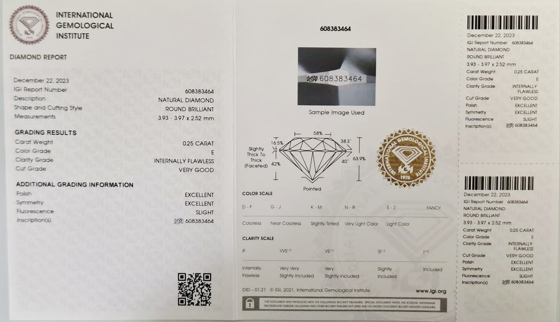 0.50 CTW Matched Pair Natural Round Brilliant Diamonds E IF Colorless Flawless IGI Certified Sealed - 3