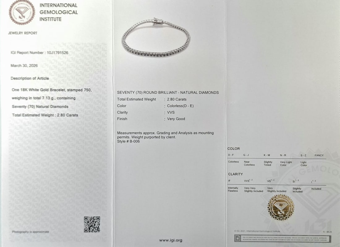 IGI Certified 10.31 CTW Emerald Cut Diamond Stretch Bangle - 18K White Gold - D-E Color, VVS Clarity - 2