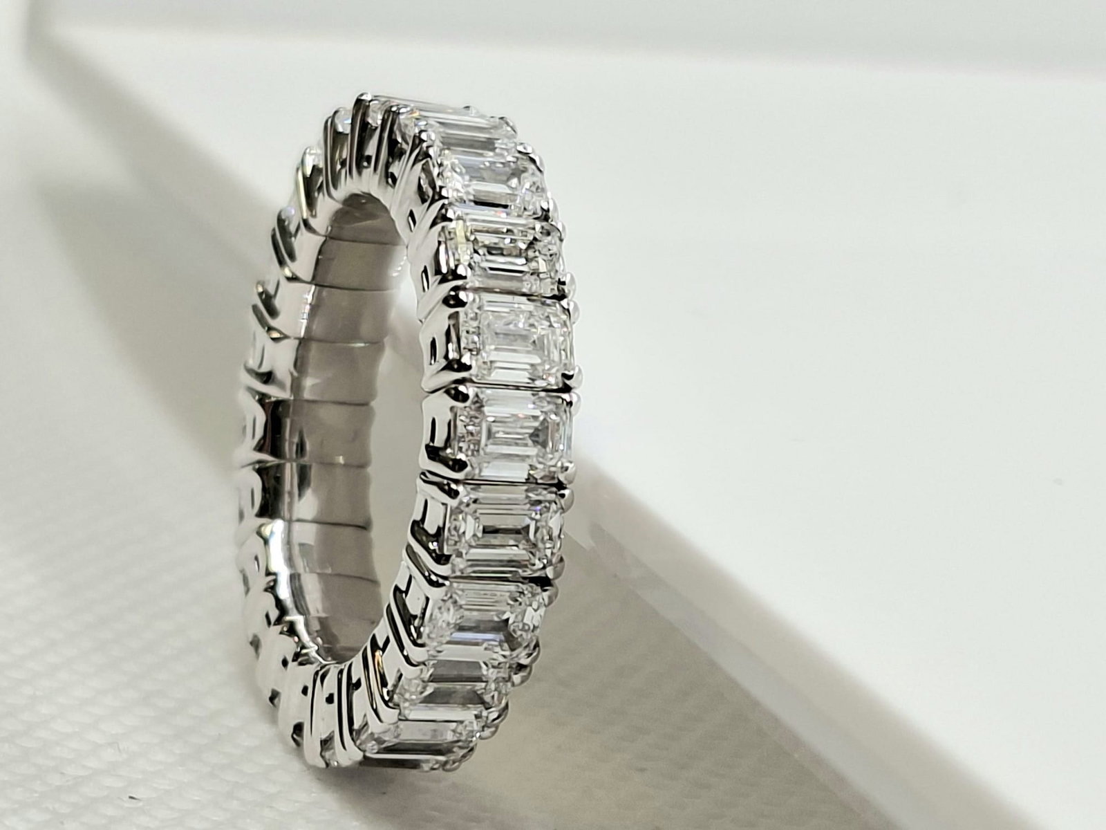 6.56 CTW Emerald Cut Diamond Eternity Band - 18K White Gold - IGI Certified E-F/VVS-VS - 7