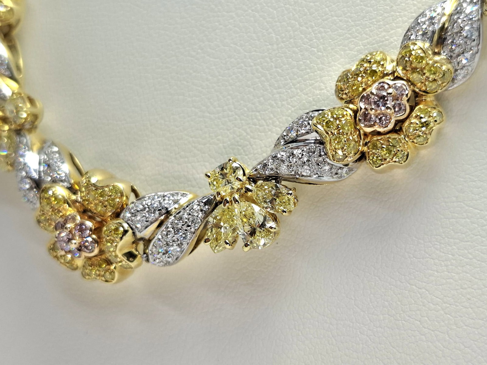 17.30 CTW Natural Fancy Vivid Yellow & Pink Diamond Floral Set 18K Tri-Color Gold IGI Certified - 7