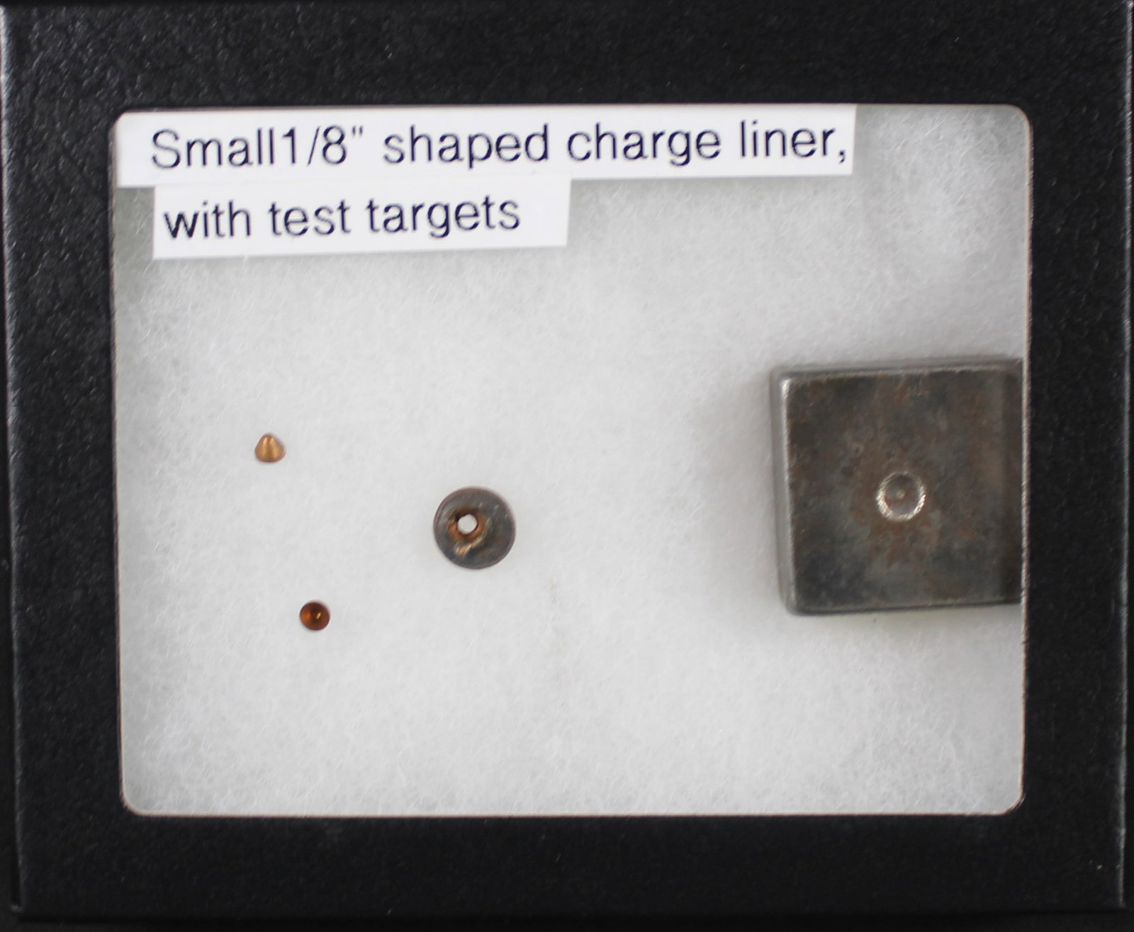 Group Lot of 1/8" Micro Charge Liners and Associated Test Targets (FMI): Estimated shipping parcel size (LxWxH) 10 inches x 6 inches x 4 inches. Please note, shipping estimates are provided for LiveShipping calculations only and may vary based on weight and location. The