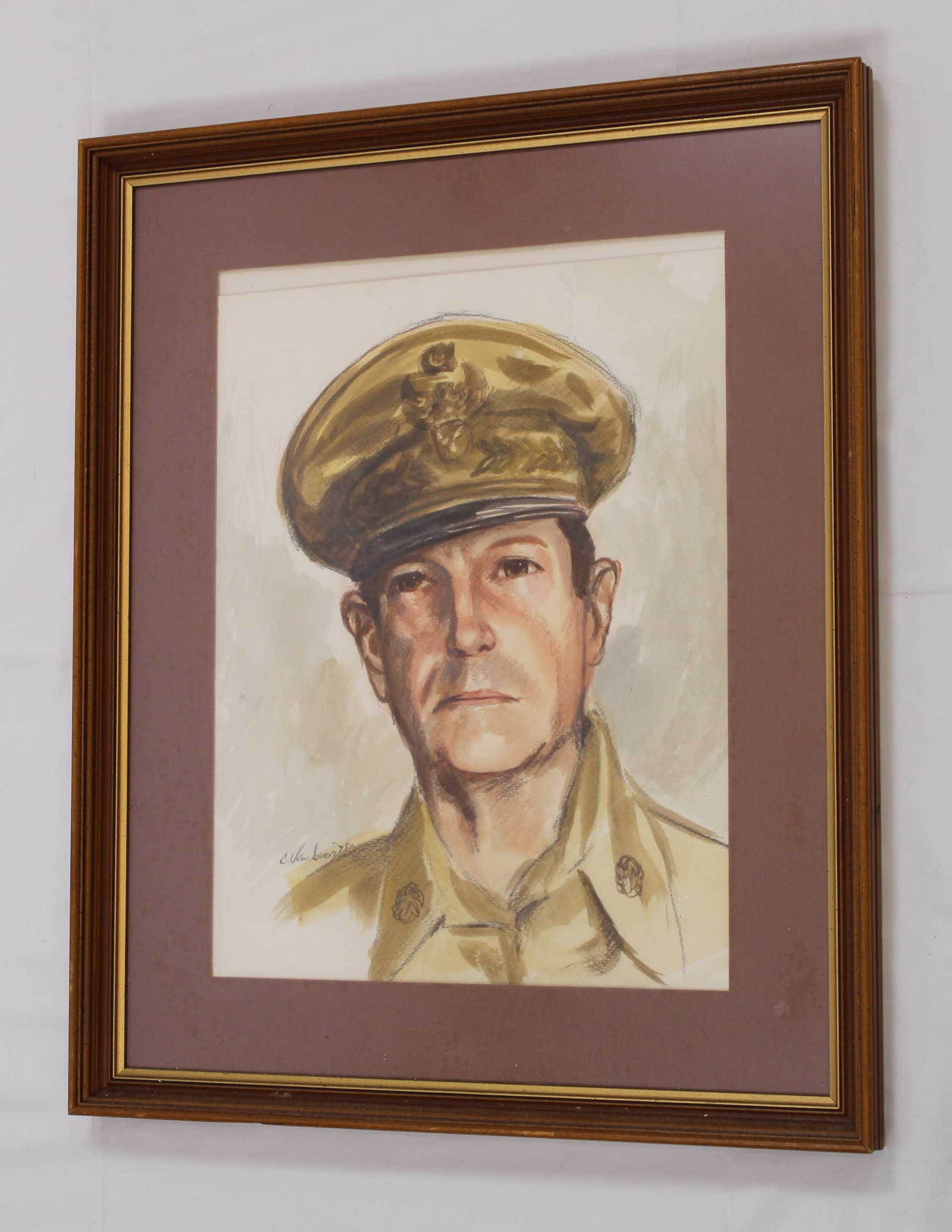 Framed Watercolor Portrait of General McArthur (GCW): Estimated shipping parcel size (LxWxH) 30 inches x 6 inches x 25 inches. Please note, shipping estimates are provided for LiveShipping calculations only and may vary based on weight and location. The