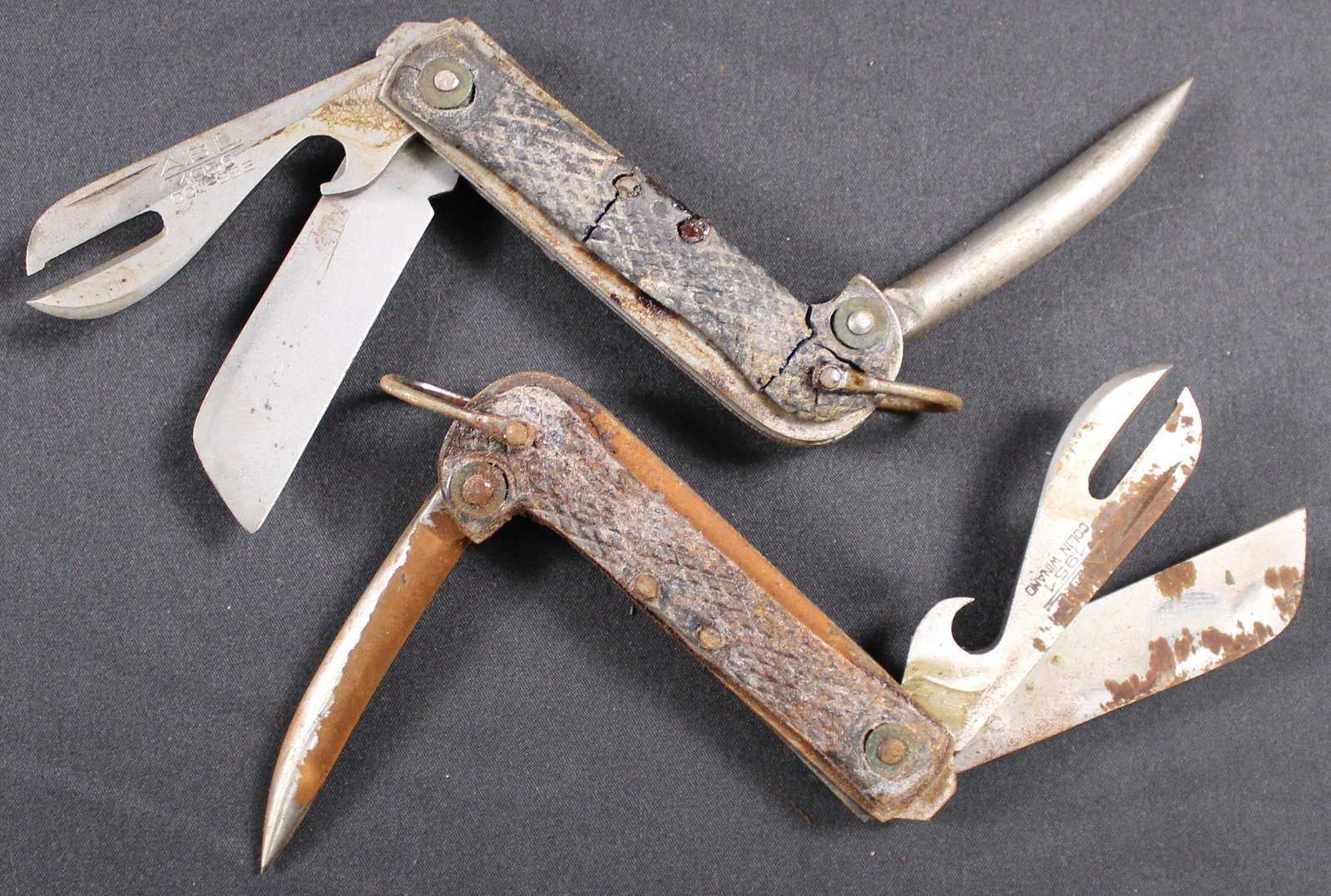 Two Belgian Military Issued Botswain's Knife Dated 1951 and 1950 (JAA): Estimated shipping parcel size (LxWxH) 6 inches x 6 inches x 6 inches. Please note, shipping estimates are provided for LiveShipping calculations only and may vary based on weight and location. The