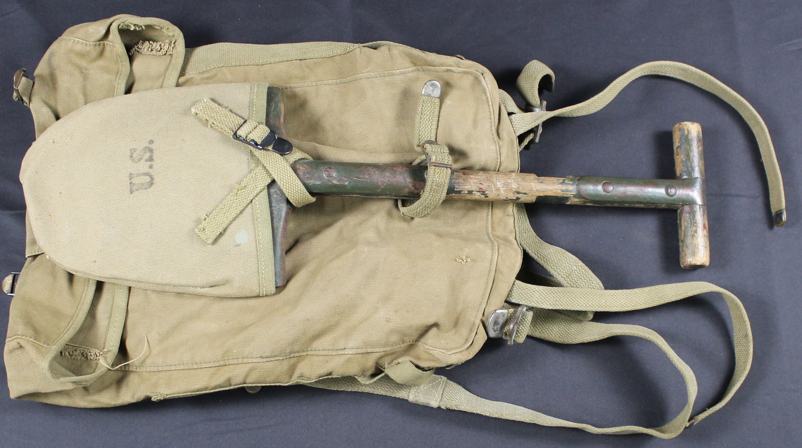 c.WWII US Manufactured Entrenching Shovel with Carry Case and Backpack (PMC): Estimated shipping parcel size (LxWxH) 24 inches x 12 inches x 8 inches. Please note, shipping estimates are provided for LiveShipping calculations only and may vary based on weight and location. The