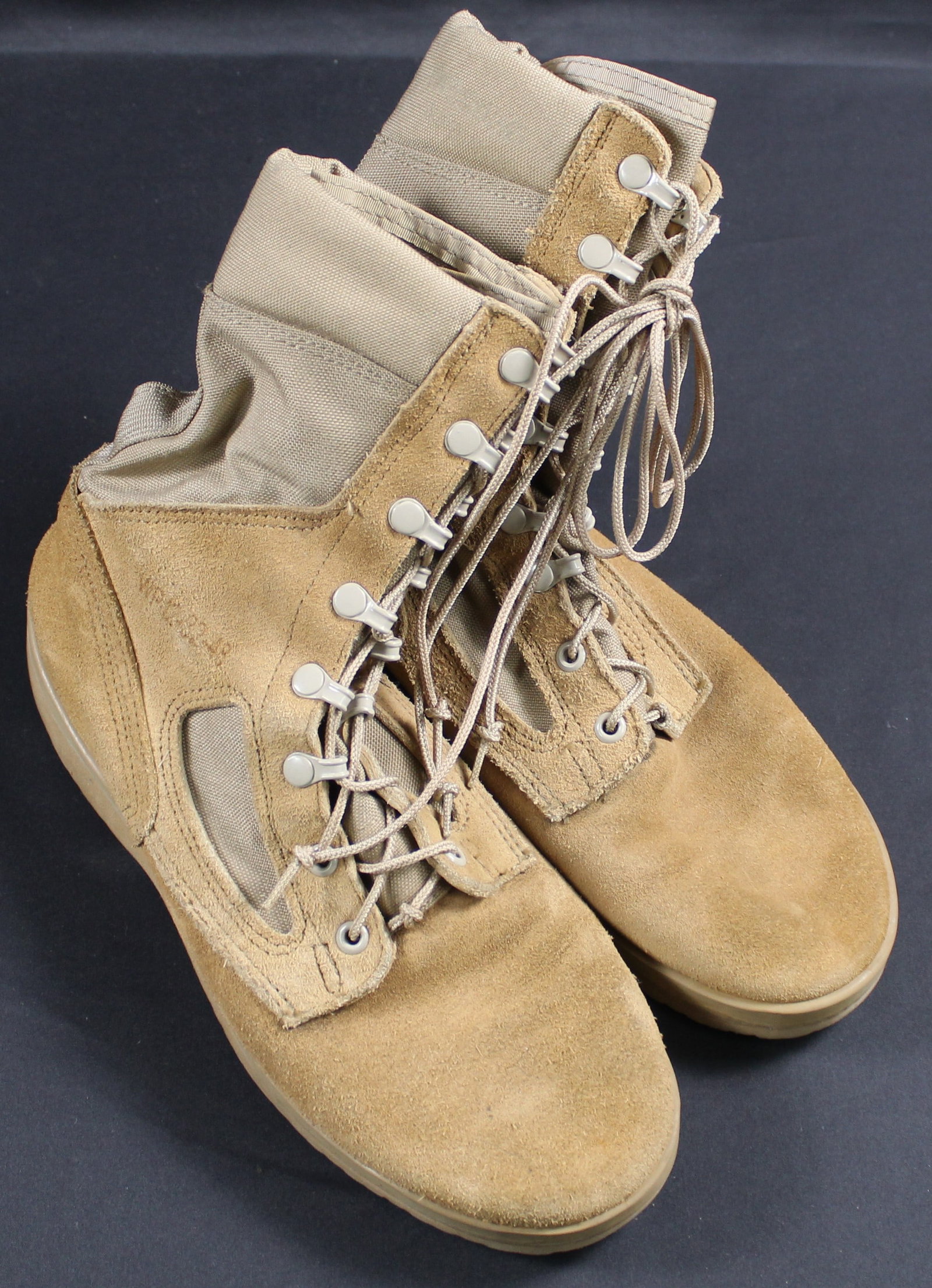 Like New Size 7.5W Khaki Military Suade Combat Boots (FMI): Estimated shipping parcel size (LxWxH) 12 inches x 10 inches x 10 inches. Please note, shipping estimates are provided for LiveShipping calculations only and may vary based on weight and location.