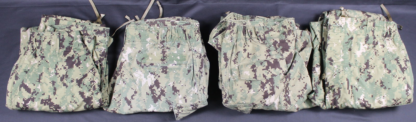 Group Lot: Four Pairs of US Navy Type III Naval Working Uniform (NWU) Pants (GOTB): Estimated shipping parcel size (LxWxH) 17 inches x 12 inches x 12 inches. Please note, shipping estimates are provided for LiveShipping calculations only and may vary based on weight and location.