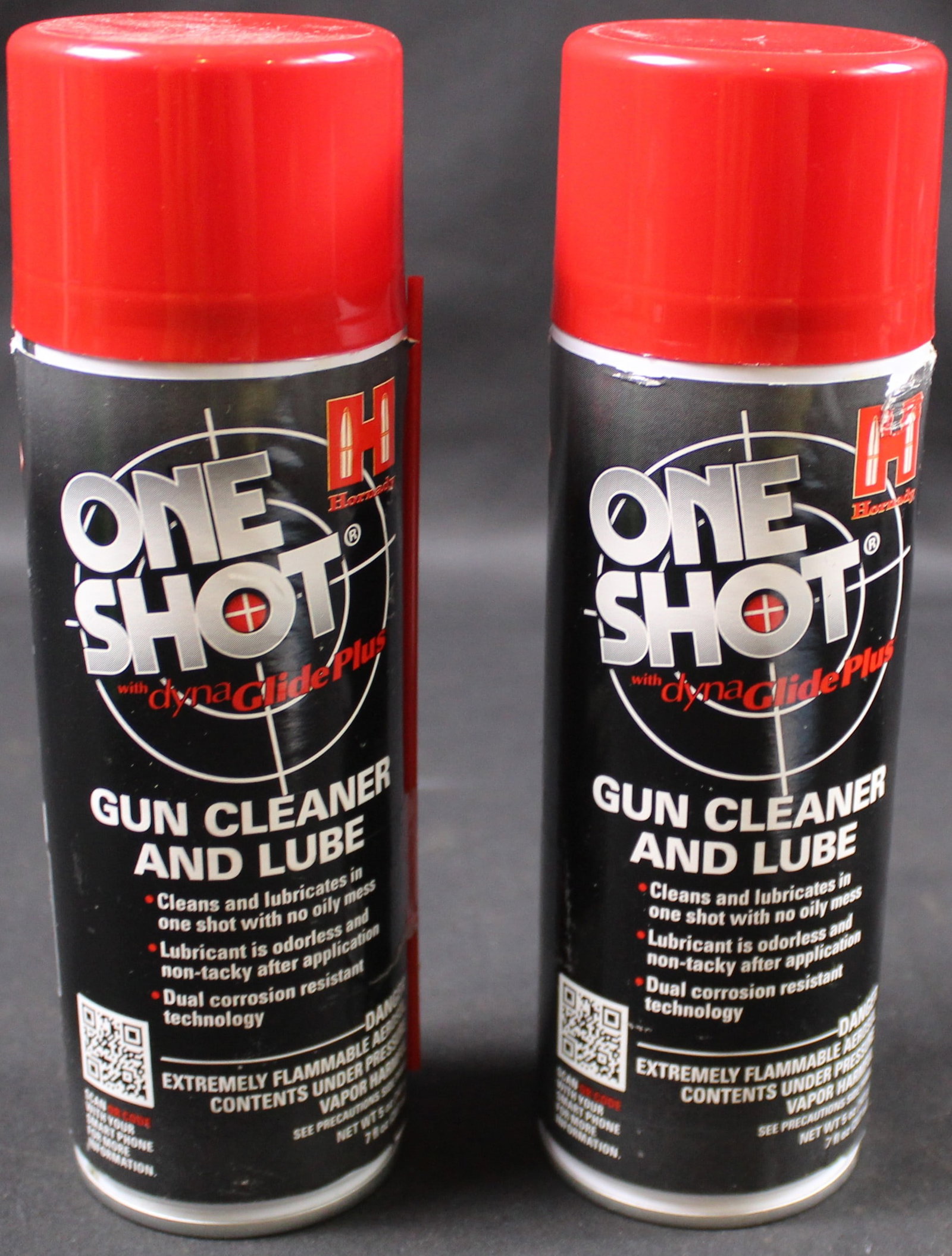 Group Lot: Two New One Shot 7 FL oz Gun Cleaner and Lube Cans (LOL): This group lot of two new One Shot 7 FL oz Gun Cleaner and Lube Cans can be seen with the factory straws still attached. Bidders are welcome to preview items in person during our normal operating