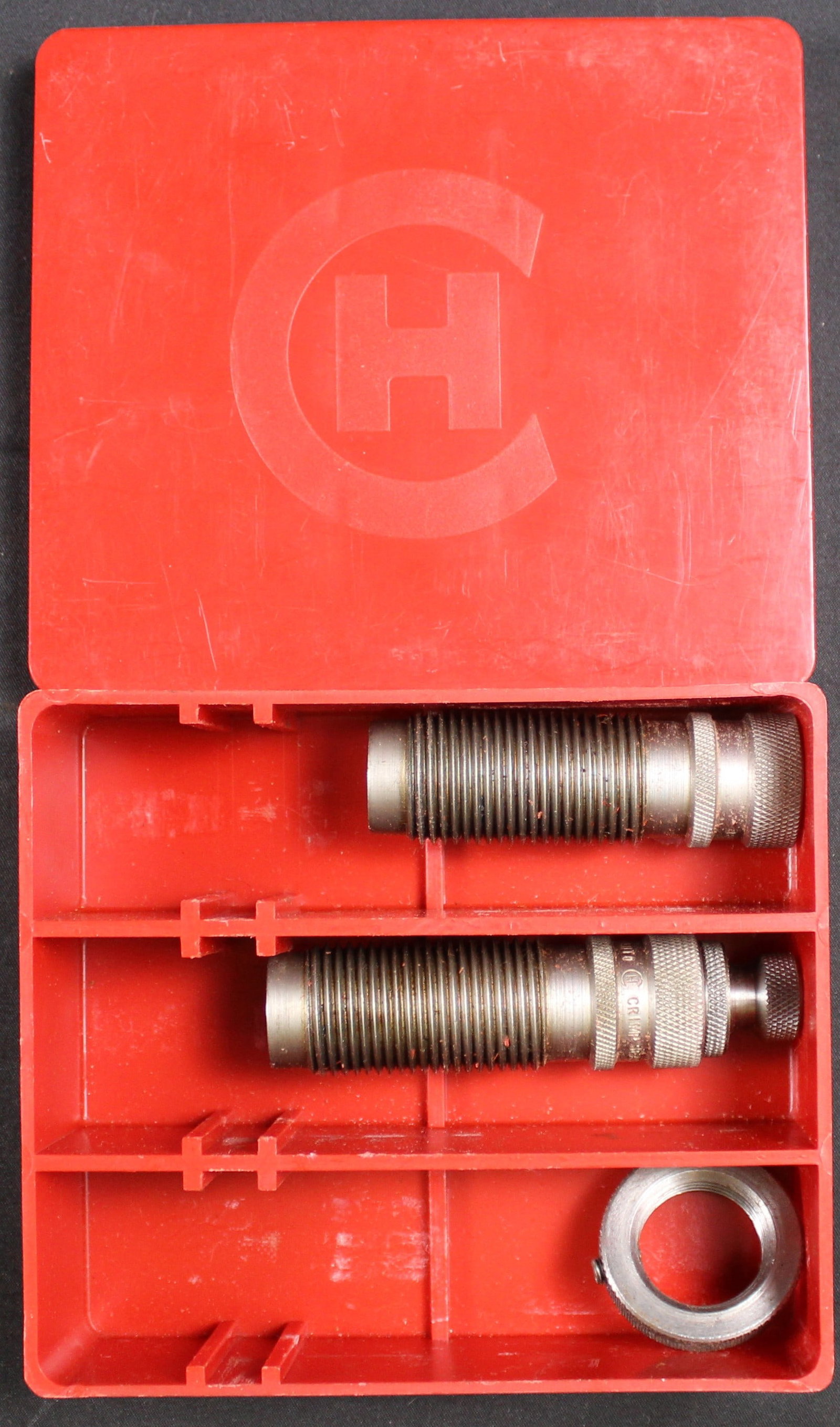 C-H Tool and Die Co. Reloading Die Set (FMI): This Lot contains an incomplete sizing die, and a seater/crimper die. This lot is in fair to good condition since one die is MISSING parts. Bidders are welcome to preview items in person during our